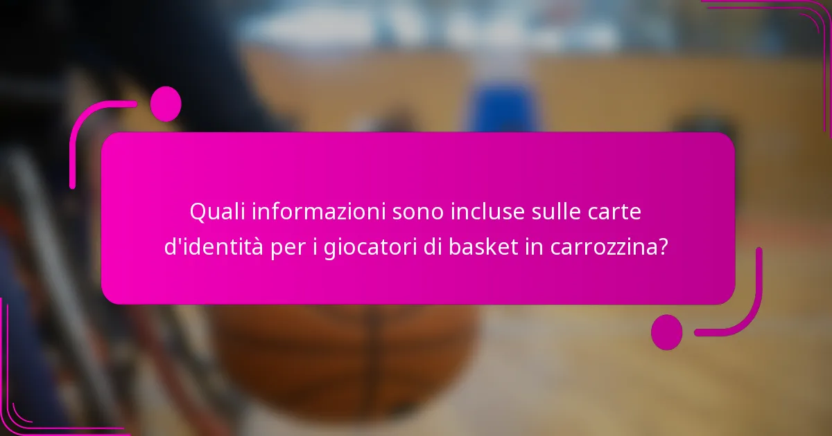 Quali informazioni sono incluse sulle carte d'identità per i giocatori di basket in carrozzina?